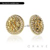PAIR OF 18K GOLD PLATED MULTI CZ GEMS ROUND INGOT CENTERED NUGGET EARRINGS